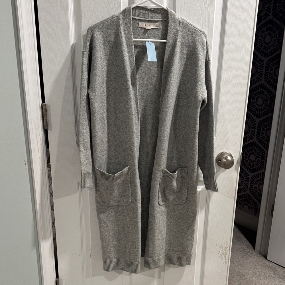 LOFT Gray Open Front Long Cardigan